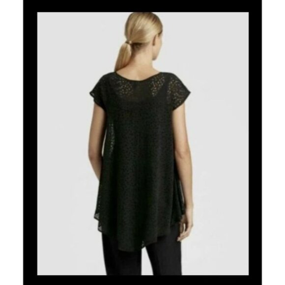 Eileen Fisher Silk Confetti Laser Cut Silk Hi-low Tunic Black PS NWT $278 - Picture 2 of 7